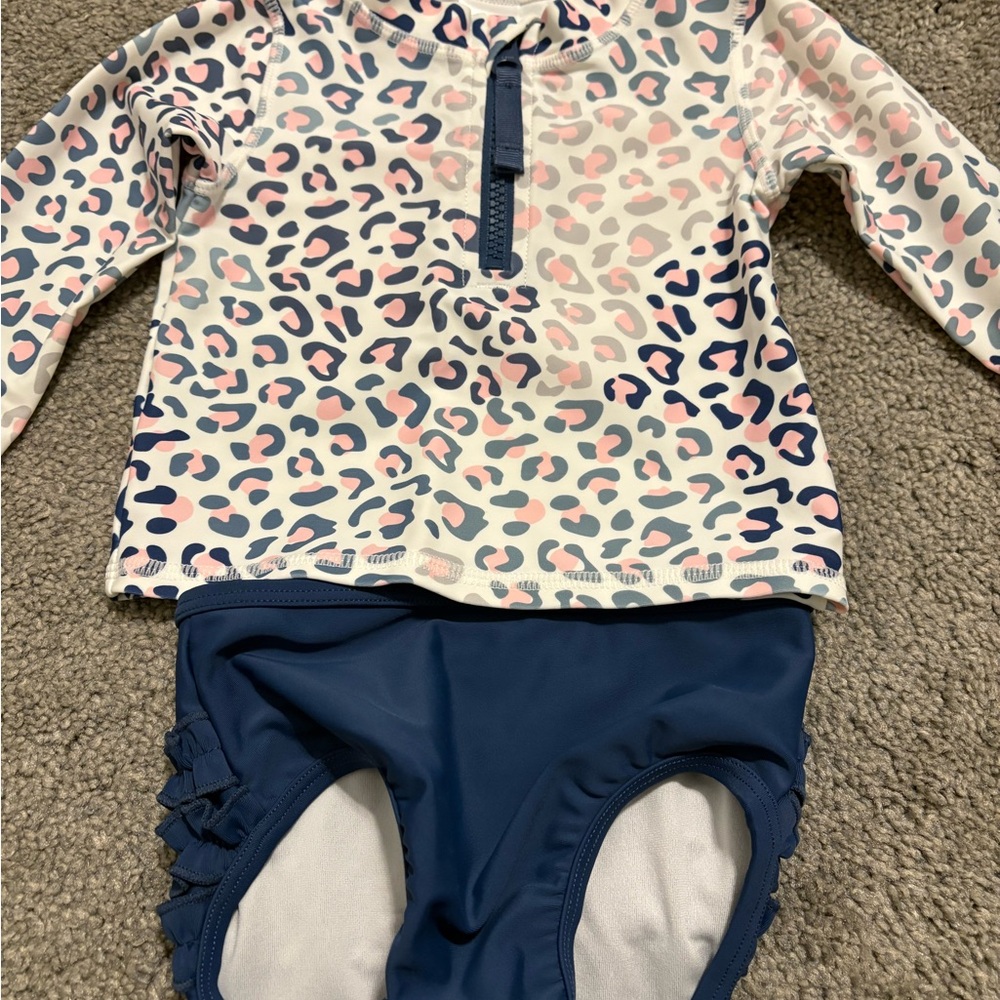 Ruffle Butts Pink and Blue Patterned Rash Guard - Picture 3 of 3